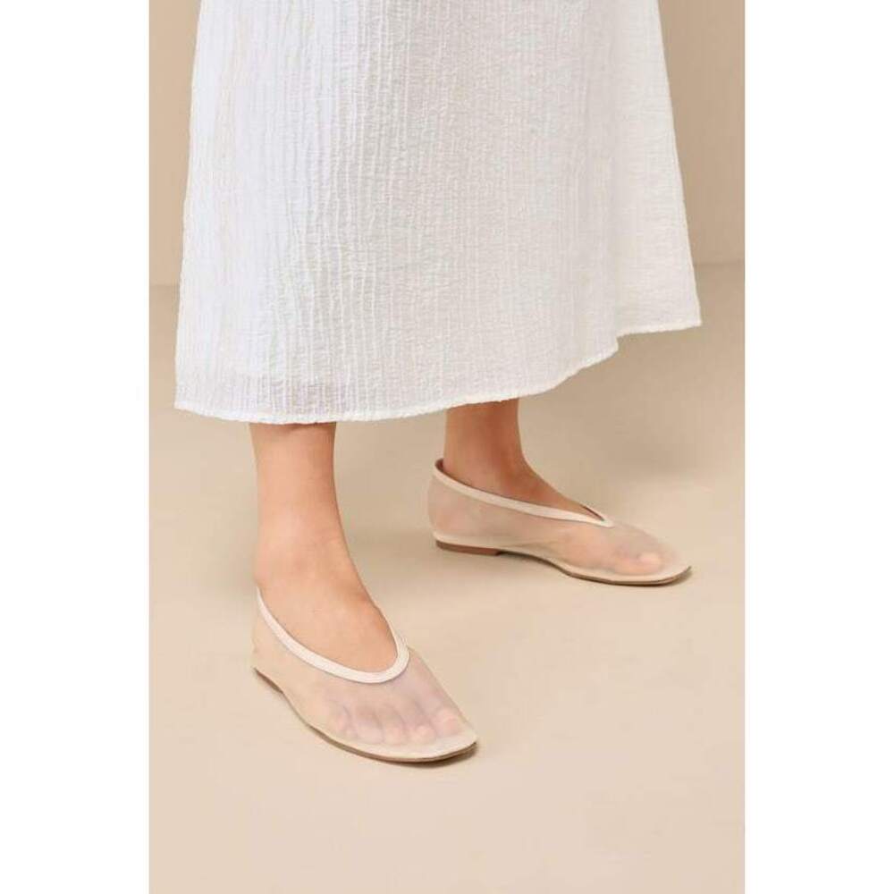 Lulus Aldan Beige Sheer Mesh Ballet Flats - Size 7.5